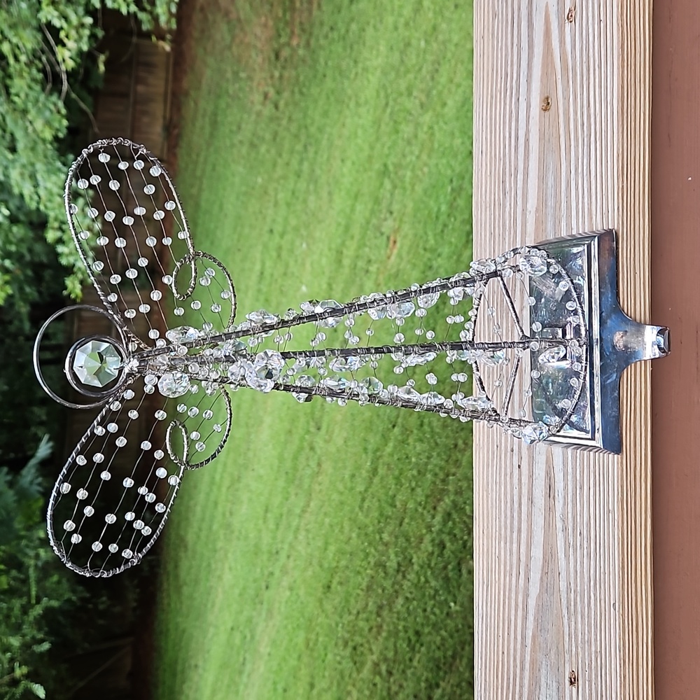 Vintage Pottery Barn Crystal Wire  Angel Metal Stocking Holder Fireplace Mantel